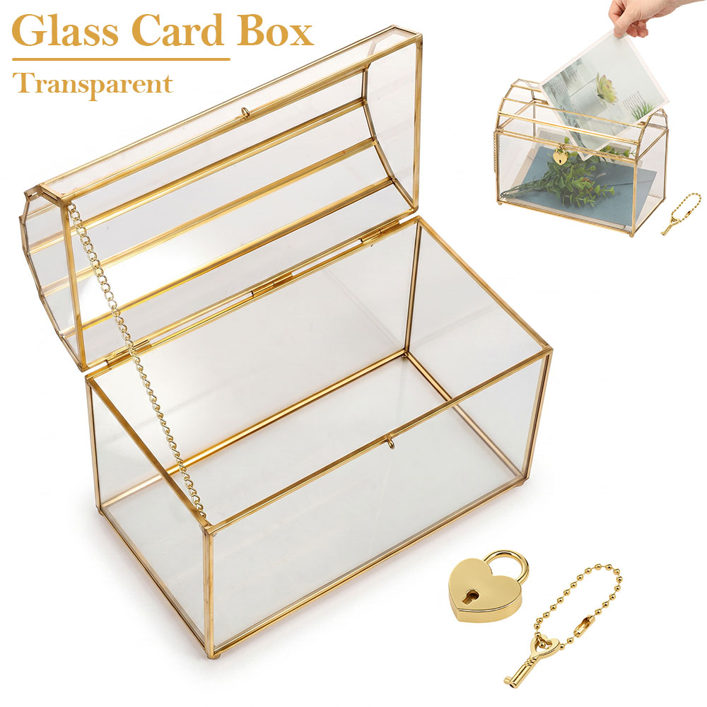 Card Index Box - Cam Düğün Kartı Kutusu, Kalp Kilidi